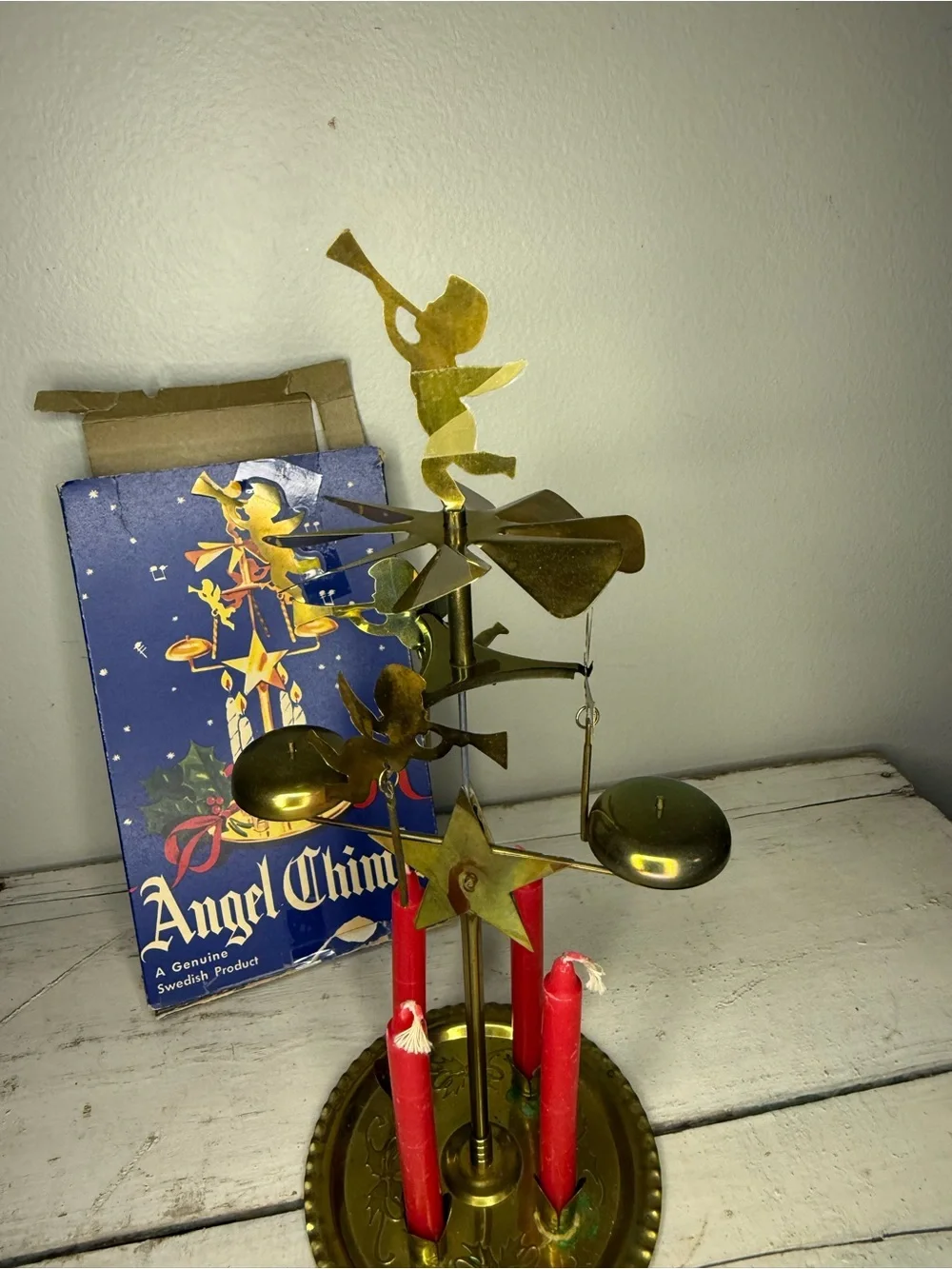 Vintage IOB Christmas Angel Candle Sweden Chimes With Original Box & Candles